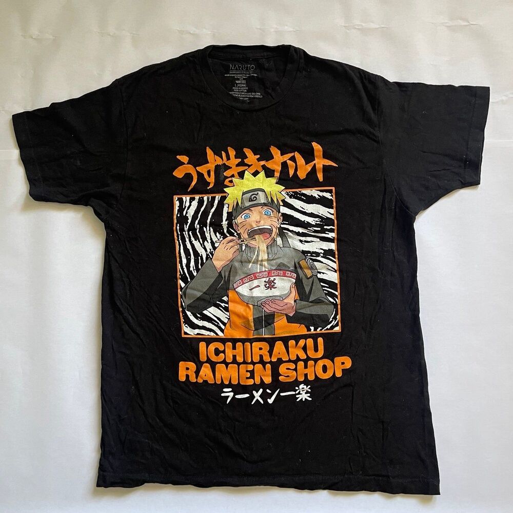 Naruto Men Black Shippuden Ichiraku Ramen Shop Short Sleeves T-Shirt Size L